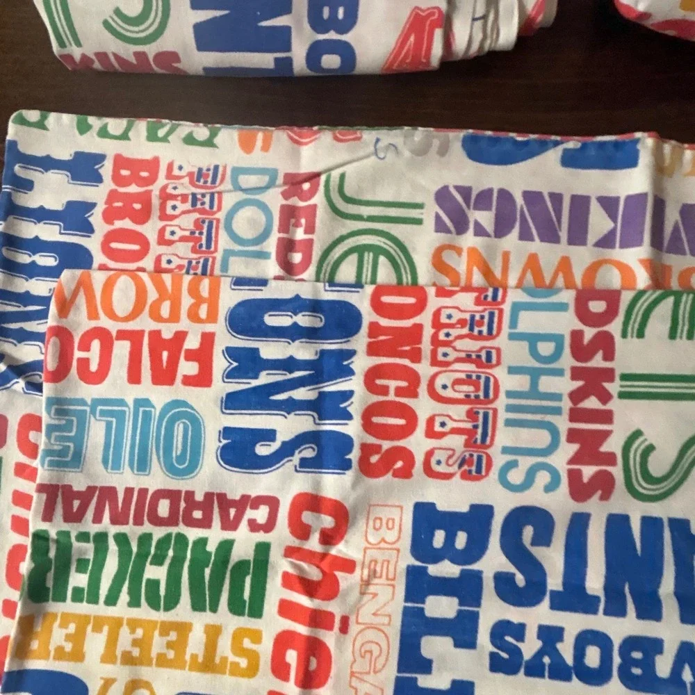 Vintage 90s NFL Sheet Twin Flat Sheets & Pillowcase Retro Football Team Bedding